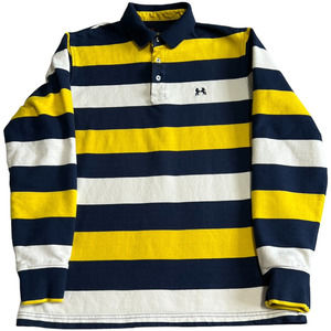 NAGA Black, Blue and White Striped Long Sleeve Polo, Size M